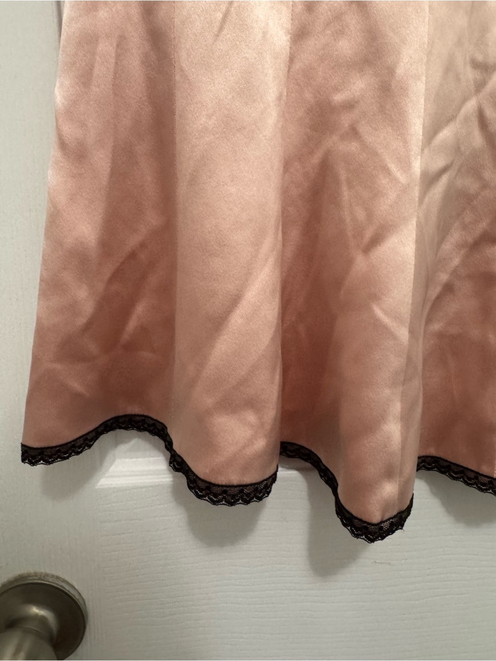 Y2K Style Express Blush Pink A-Line 100% Silk Skirt with Black Trim - Picture 2 of 15